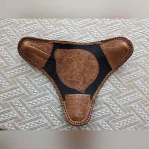 Vintage Aztec Mexican tripod seat, tooled leather